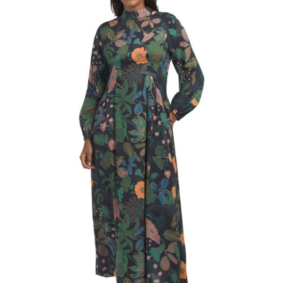 NEW CELINA MOON Long Sleeve Turtleneck Floral Maxi Dress 100% viscose 764mn - Picture 1 of 3